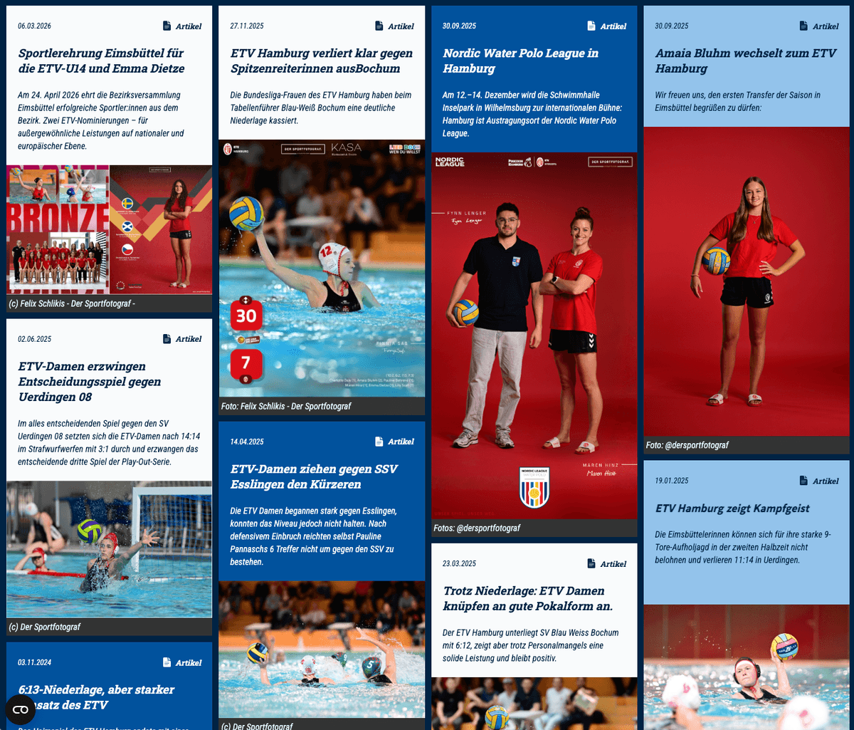 Pressemitteilungsseite ETV Hamburg auf wasserball-bundesliga.de